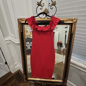 Red Ruffle Neck Dress